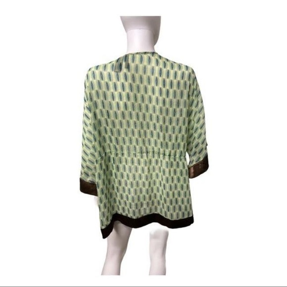 Bisou Bisou Sheer Cover Up Tunic Size 1X Green Brown Swim Cover Up Kimono - Picture 6 of 8